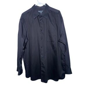 Perry Ellis Mens XXL Black Wrinkle-Free Pinstripe Long Sleeve Dress Shirt